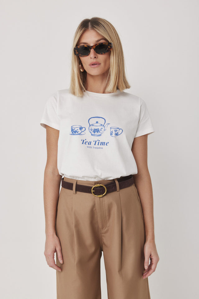 חולצת T פורצלן שרוול קצר לבנה