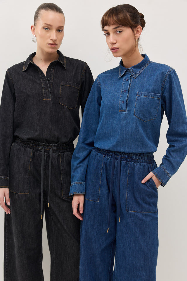 חולצת ג'ינס זואי פולו וואש כחול כהה