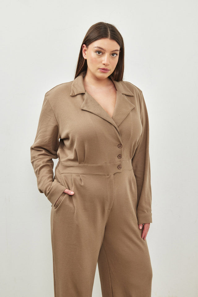 אוברול טראפל מחוייט וופל ארוך קאמל