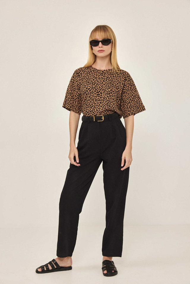 חולצה T וופל קצרה מנומרת