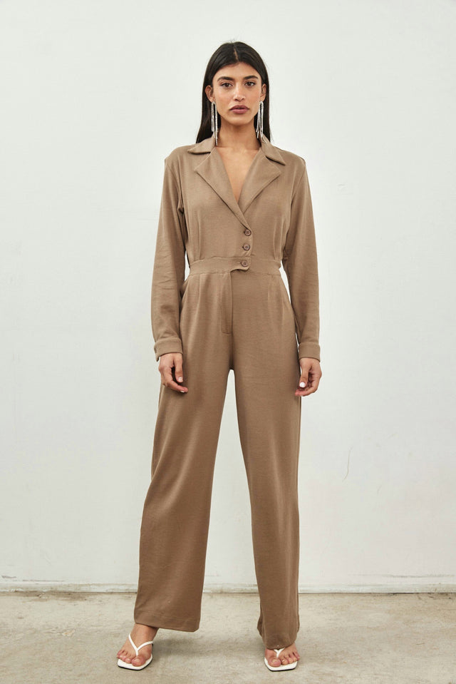 אוברול טראפל מחוייט וופל ארוך קאמל