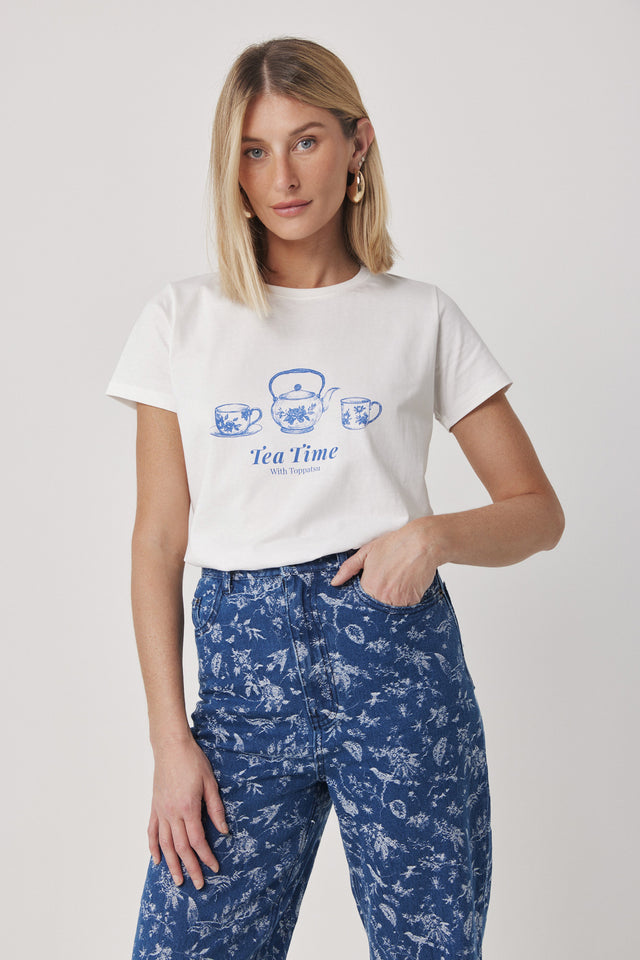 חולצת T פורצלן שרוול קצר לבנה