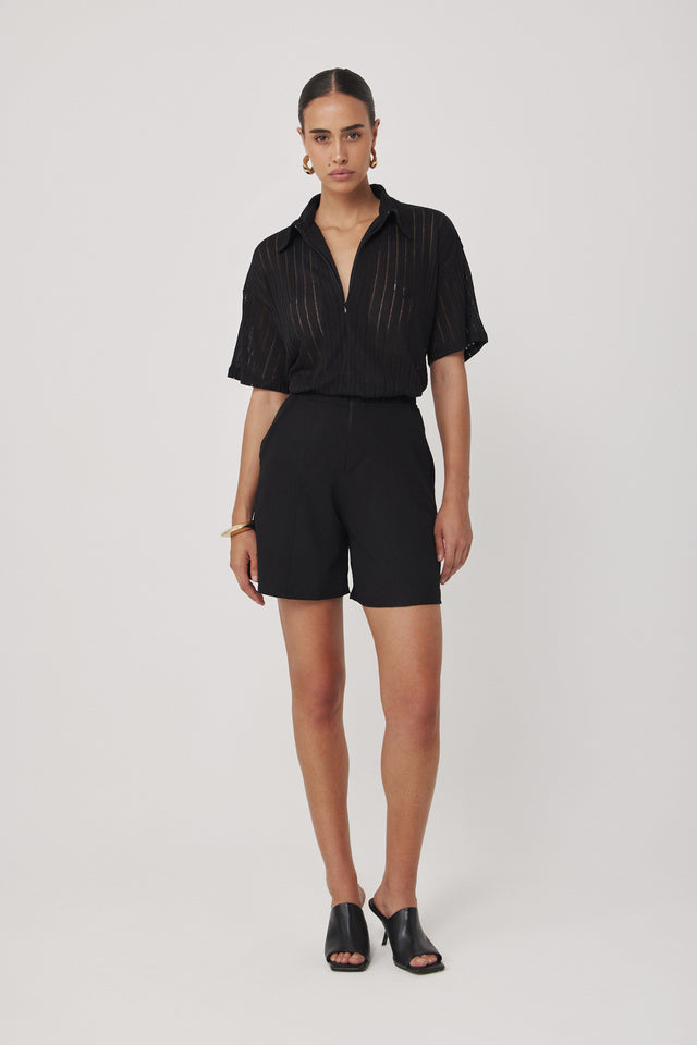 מכנסיים מחוייטים בייגל ברמודה רוכסן שחורים