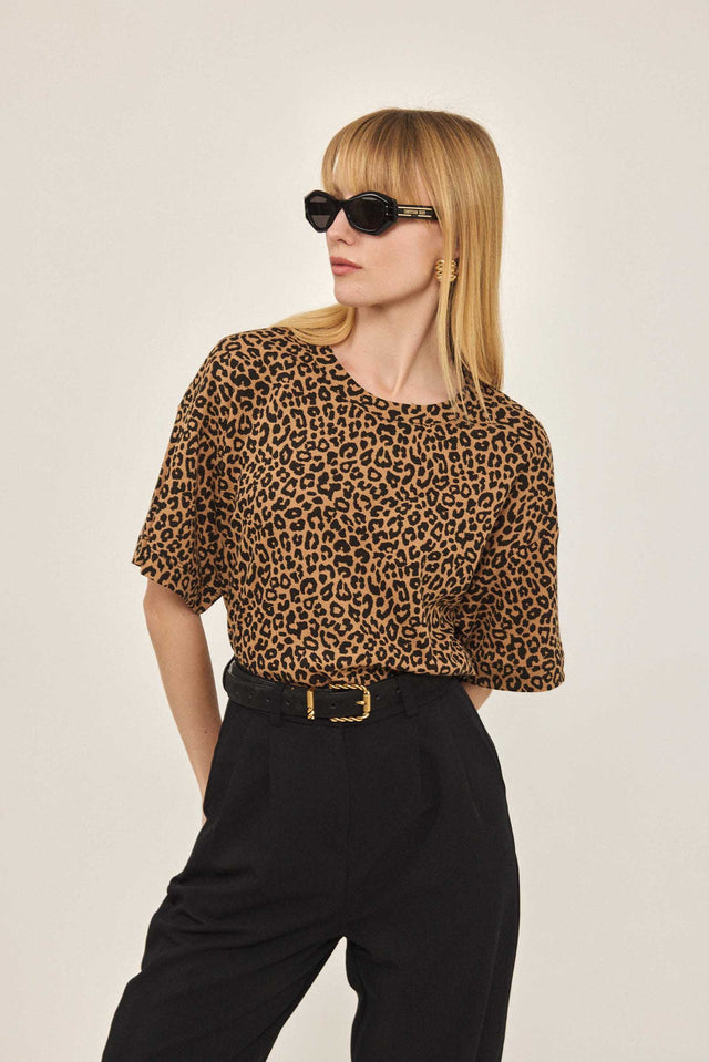 חולצה T וופל קצרה מנומרת