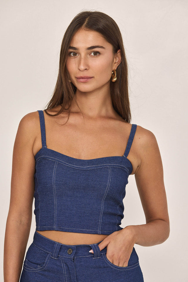 חולצת מחוך ספיישל ג'ינס כתפיות נשלפות כחולה
