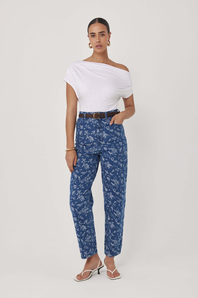 מכנסי ג'ינס גזרת MOM פורצלן