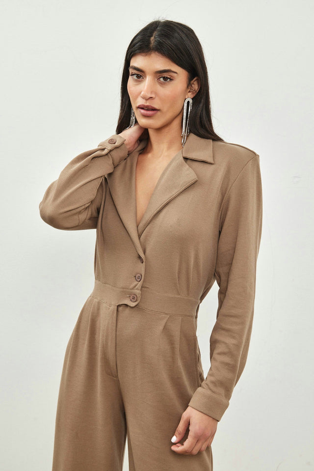 אוברול טראפל מחוייט וופל ארוך קאמל