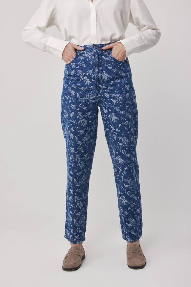 מכנסי ג'ינס גזרת MOM פורצלן