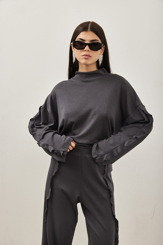 חולצת מיני גולף פפלום בשרוולים אפור