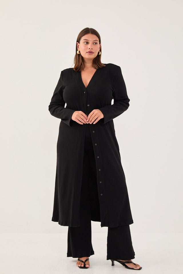 קרדיגן טוניקת שמלה וויסקי מקסי כריות נשלפות שחור