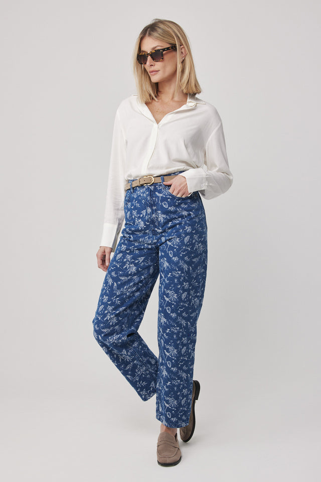 מכנסי ג'ינס גזרת MOM פורצלן