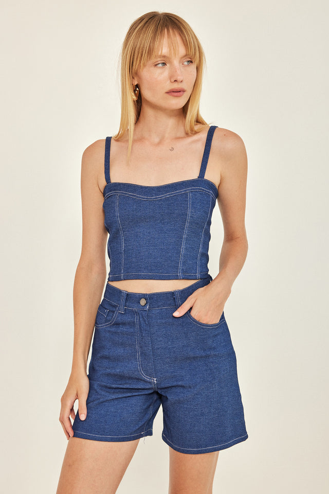 חולצת מחוך ספיישל ג'ינס כתפיות נשלפות כחולה