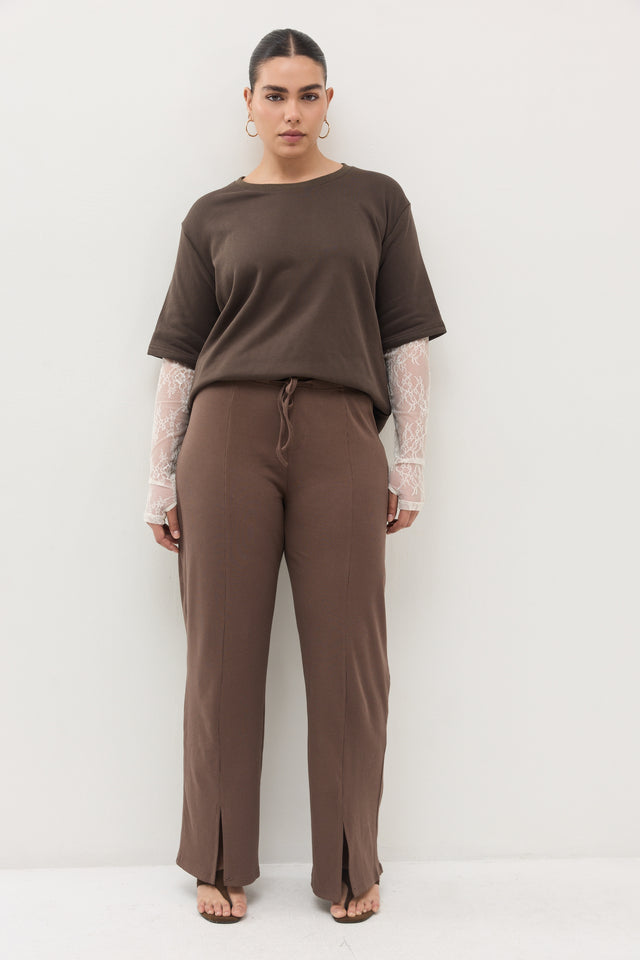 מכנסי קקאו ריב פתח קדמי חום טראפל