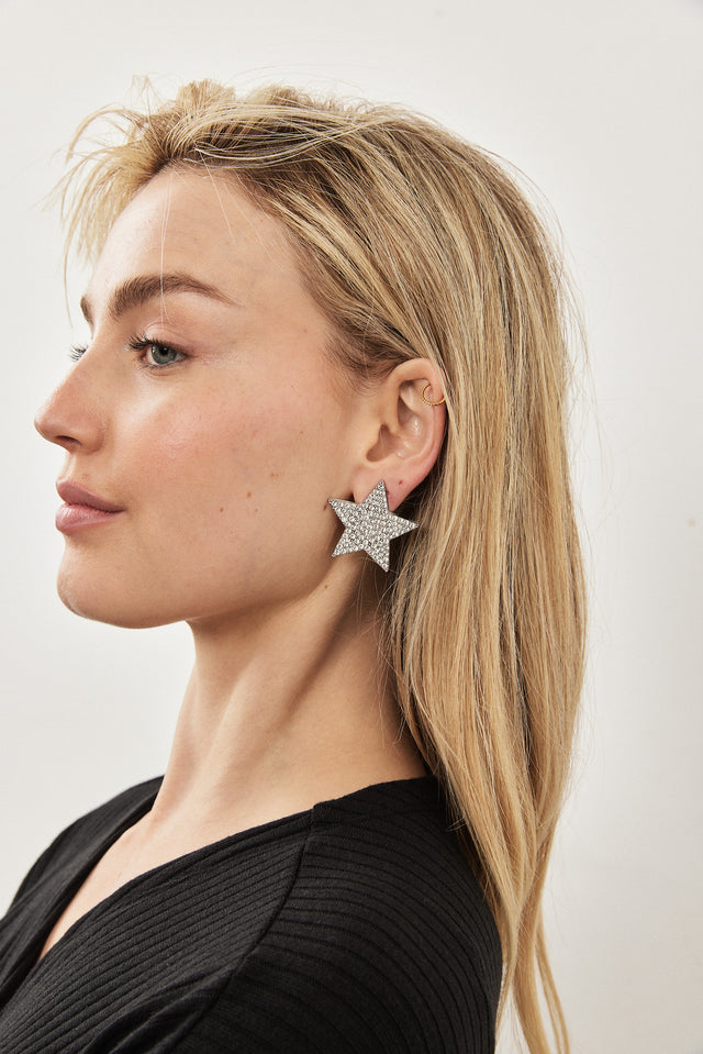 עגילי סטאר גליטר כוכב משובצים כסופים