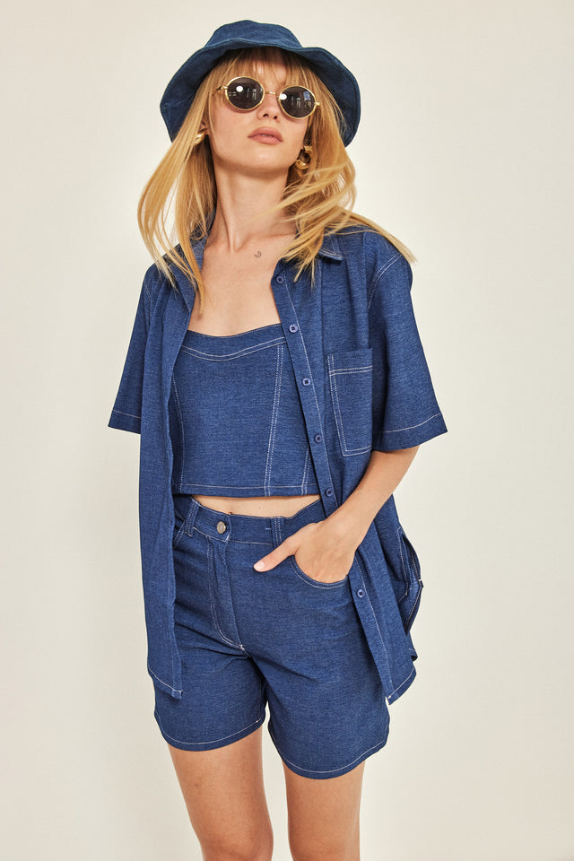 חולצת מחוך ספיישל ג'ינס כתפיות נשלפות כחולה