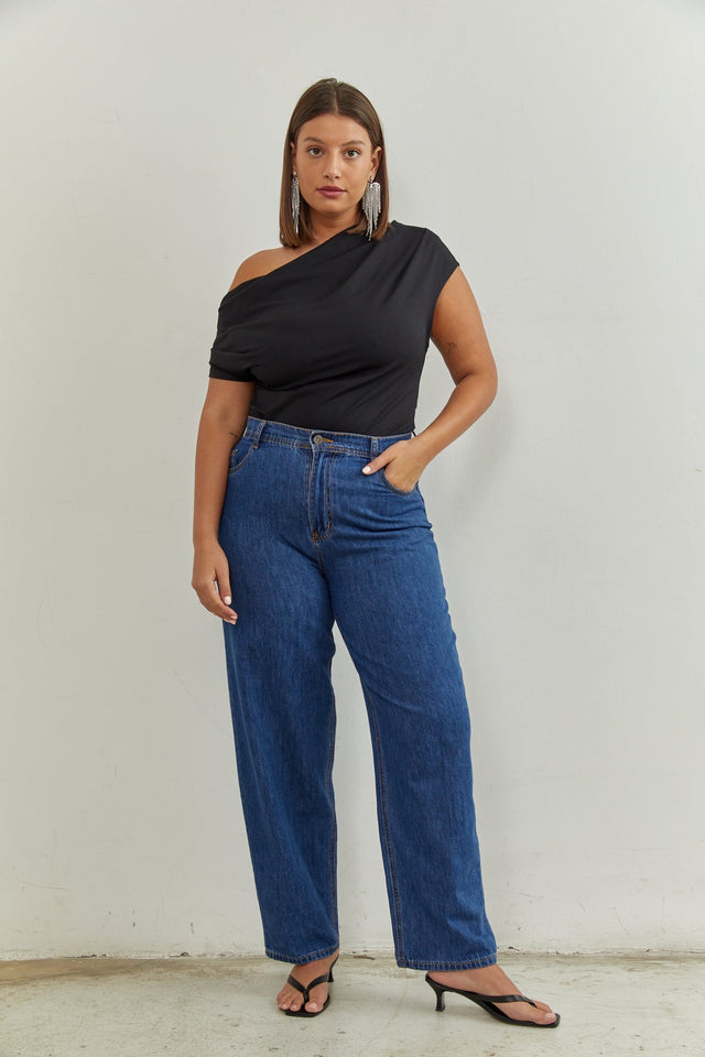 מכנסי ג'ינס גזרת MOM פורצלן