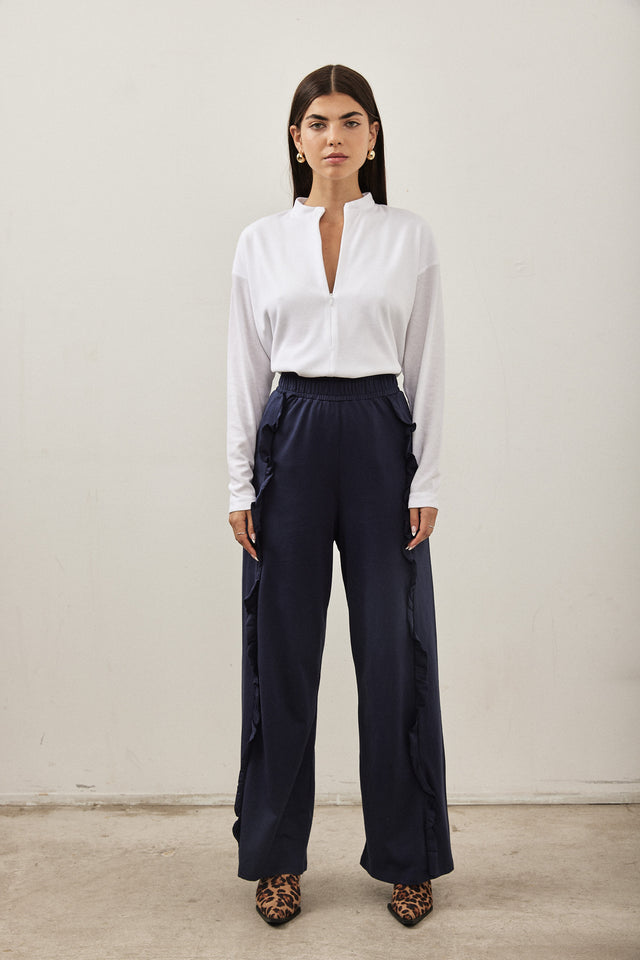 מכנסי פפלום גומי כחול נייבי