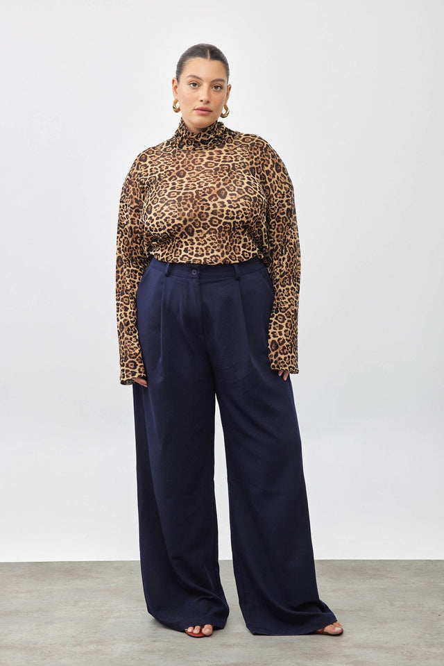 מכנסי פרצל מחוייטים מתרחבים קאמל