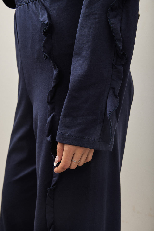 חולצת מיני גולף פפלום בשרוולים כחול נייבי