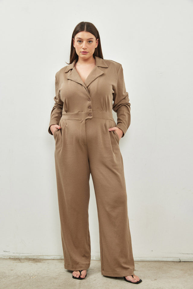 אוברול טראפל מחוייט וופל ארוך קאמל