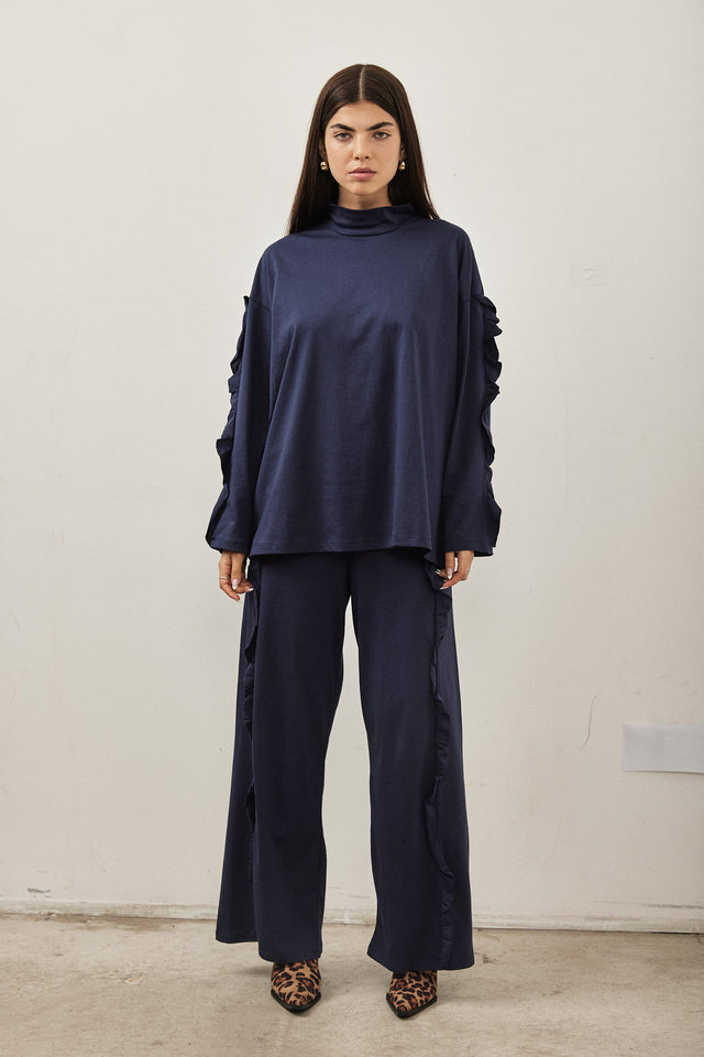 מכנסי פפלום גומי כחול נייבי