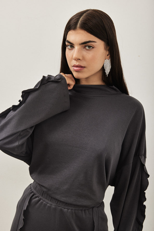 חולצת מיני גולף פפלום בשרוולים אפור