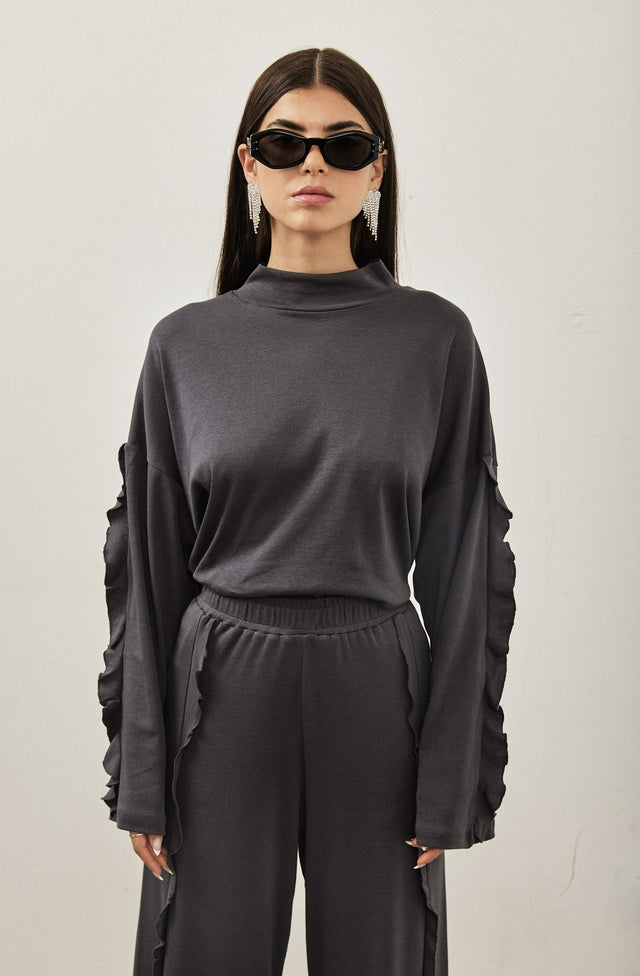 חולצת מיני גולף פפלום בשרוולים אפור