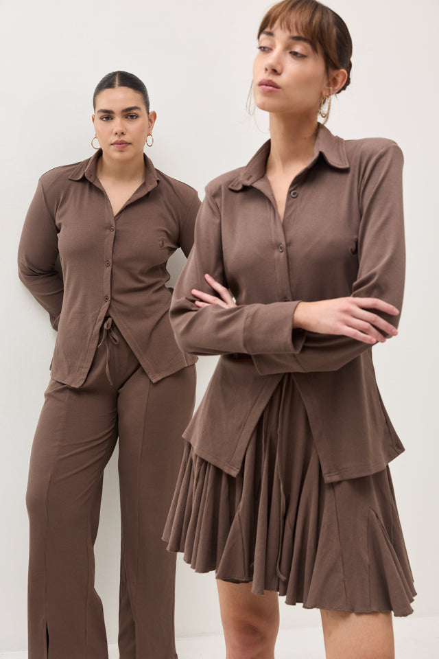 חצאית קקאו ריב A חום טראפל