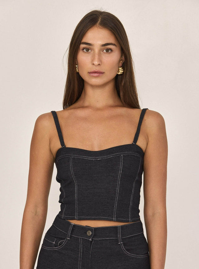 חולצת מחוך ספיישל ג'ינס כתפיות נשלפות כחול כהה