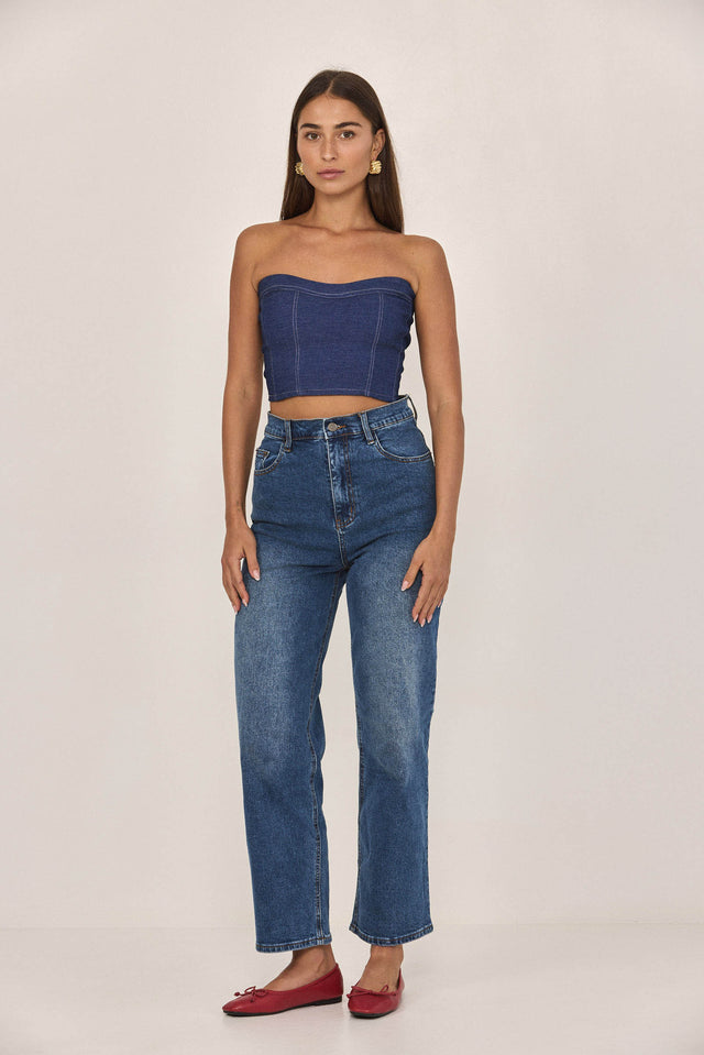 חולצת מחוך ספיישל ג'ינס כתפיות נשלפות כחול כהה