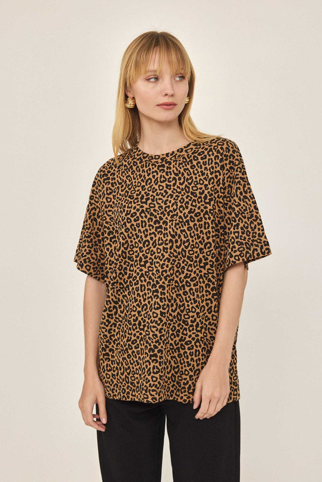 חולצה T וופל קצרה מנומרת