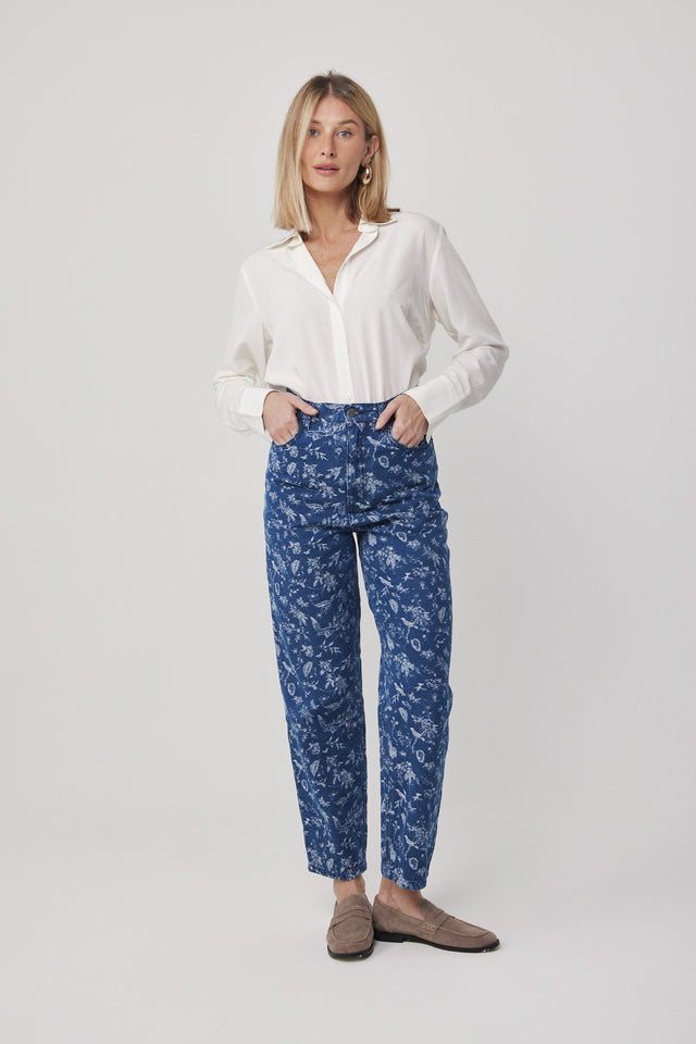 מכנסי ג'ינס גזרת MOM פורצלן