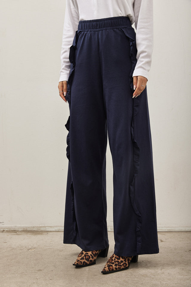 מכנסי פפלום גומי כחול נייבי