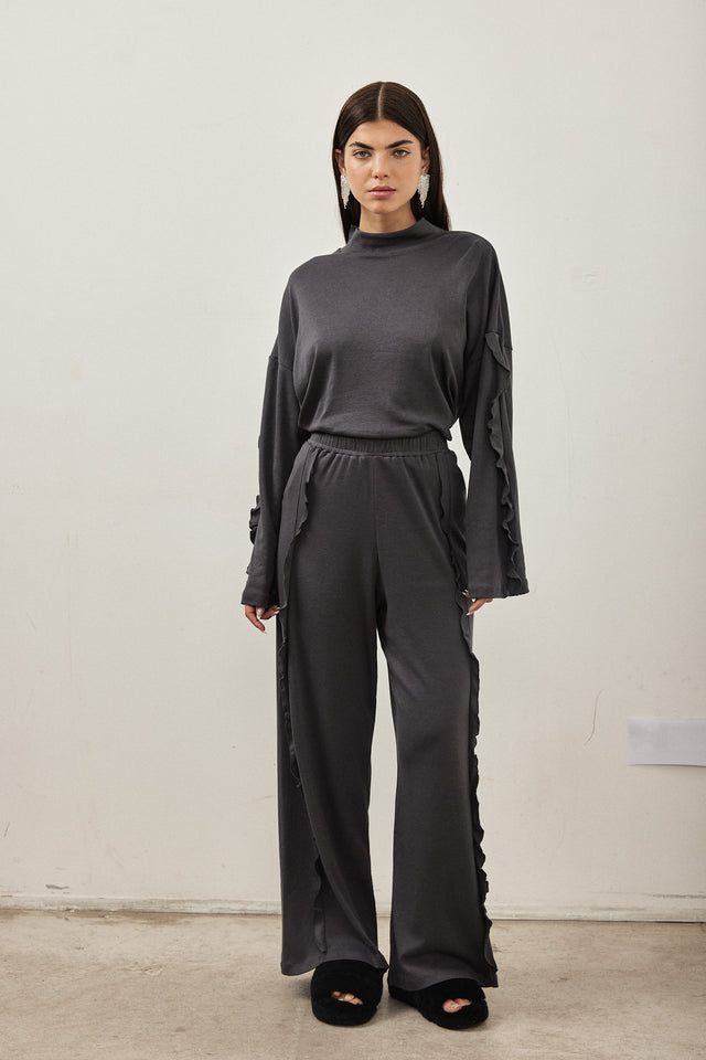 חולצת מיני גולף פפלום בשרוולים אפור