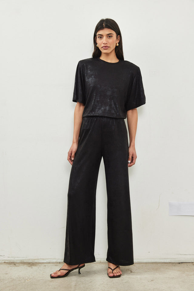 חולצת ריב ספיריט גליטר שרוולי פעמון כריות נשלפות שחורה