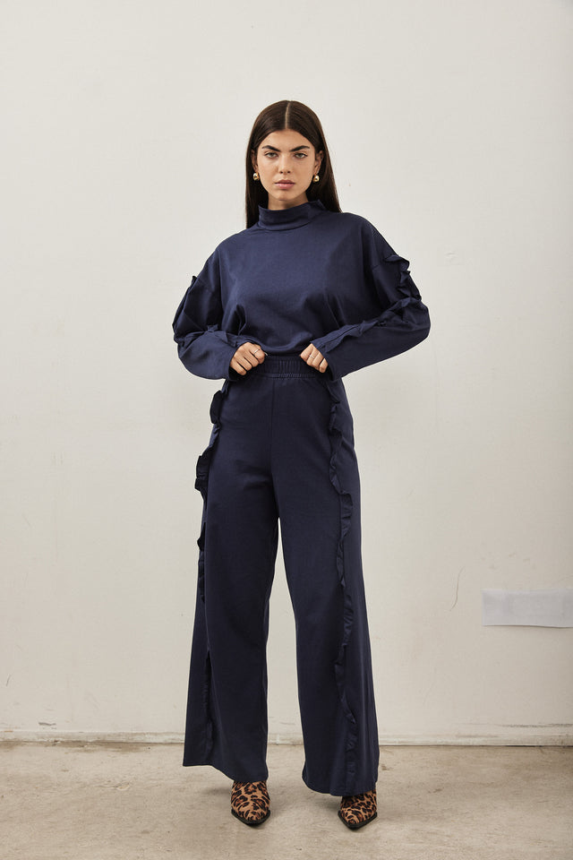 מכנסי פפלום גומי כחול נייבי