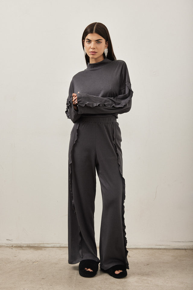 חולצת מיני גולף פפלום בשרוולים אפור