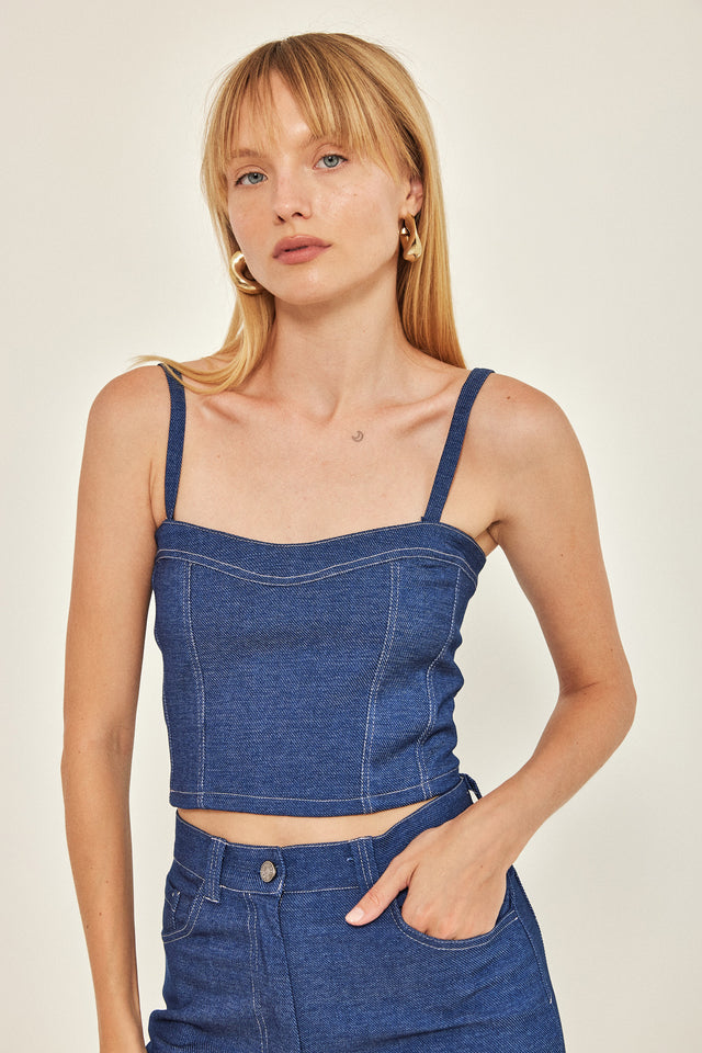 חולצת מחוך ספיישל ג'ינס כתפיות נשלפות כחולה