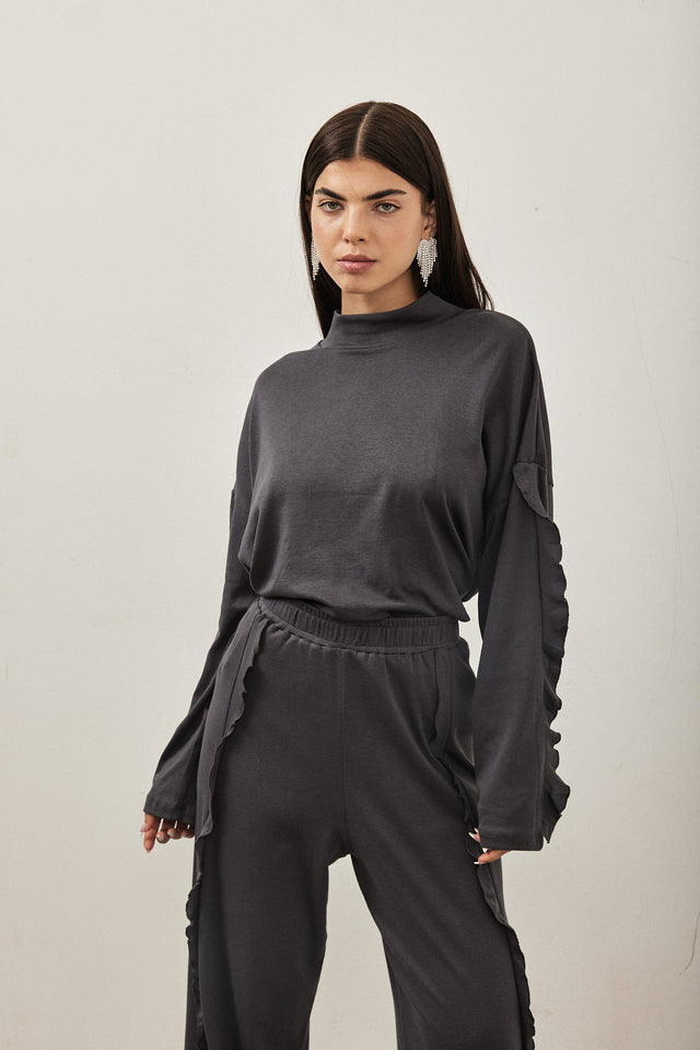 חולצת מיני גולף פפלום בשרוולים אפור