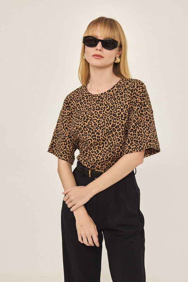 חולצה T וופל קצרה מנומרת