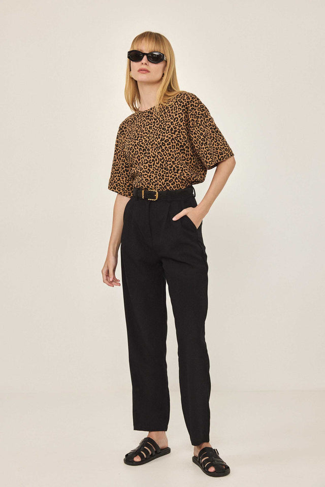 חולצה T וופל קצרה מנומרת