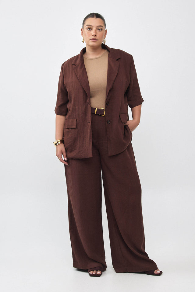 חולצת בלייזר פטיסייר פשתן חום שוקולד