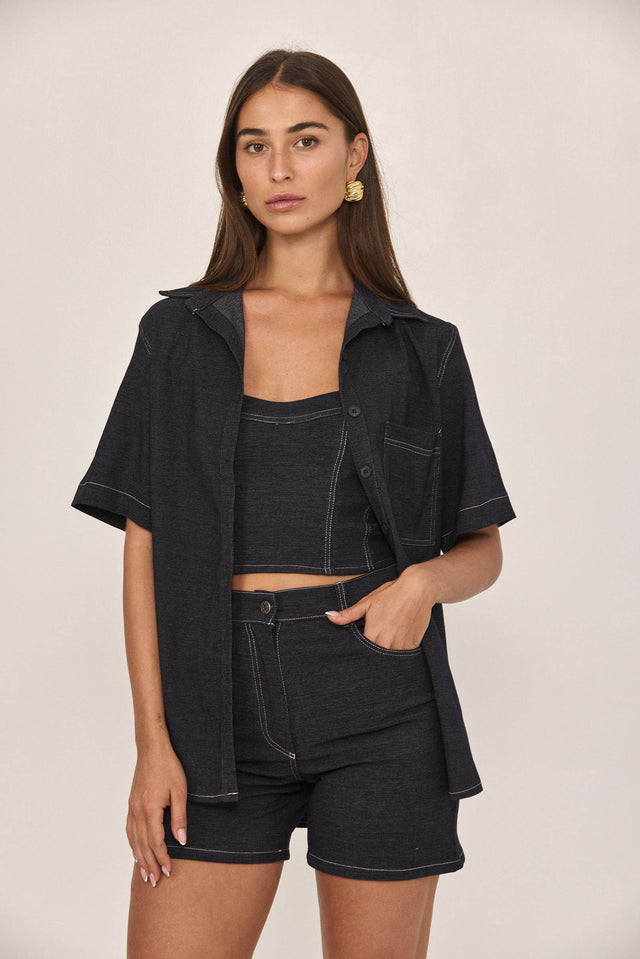 חולצת מחוך ספיישל ג'ינס כתפיות נשלפות כחול כהה