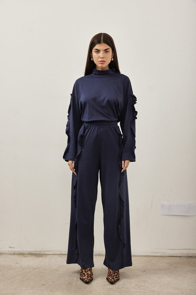 חולצת מיני גולף פפלום בשרוולים כחול נייבי