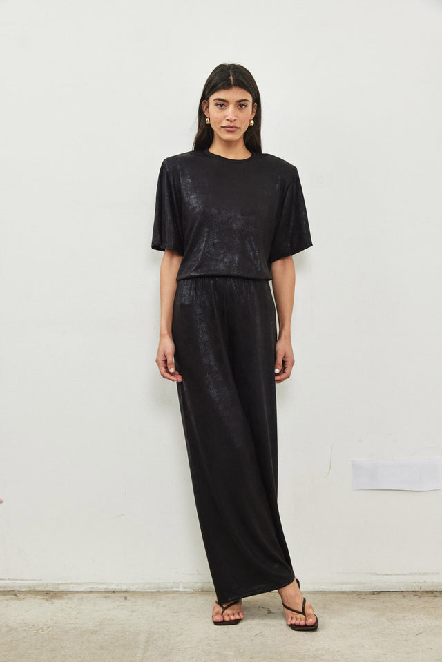 חולצת ריב ספיריט גליטר שרוולי פעמון כריות נשלפות שחורה