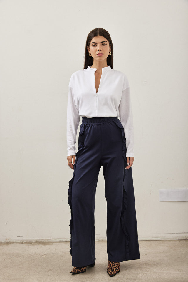 מכנסי פפלום גומי כחול נייבי