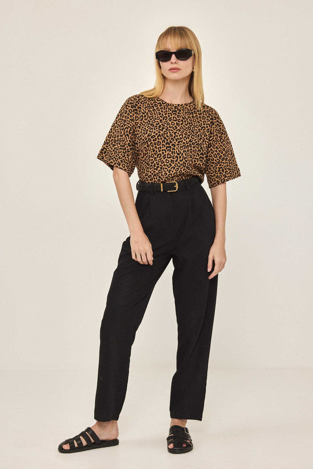 חולצה T וופל קצרה מנומרת