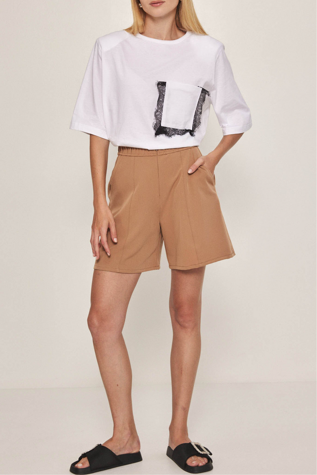 מכנסיים מחוייטים בייגל ברמודה רוכסן קאמל