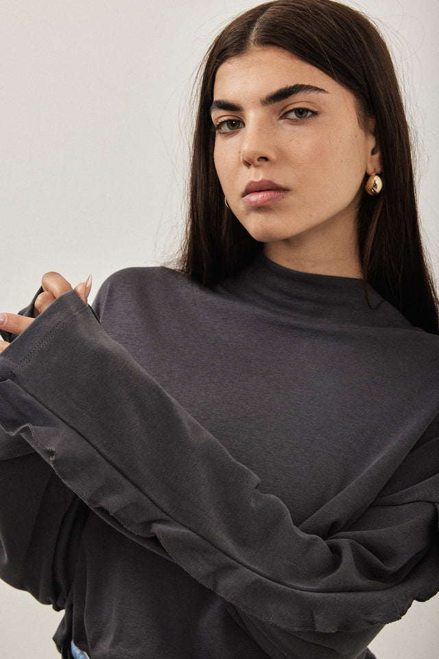 חולצת מיני גולף פפלום בשרוולים אפור