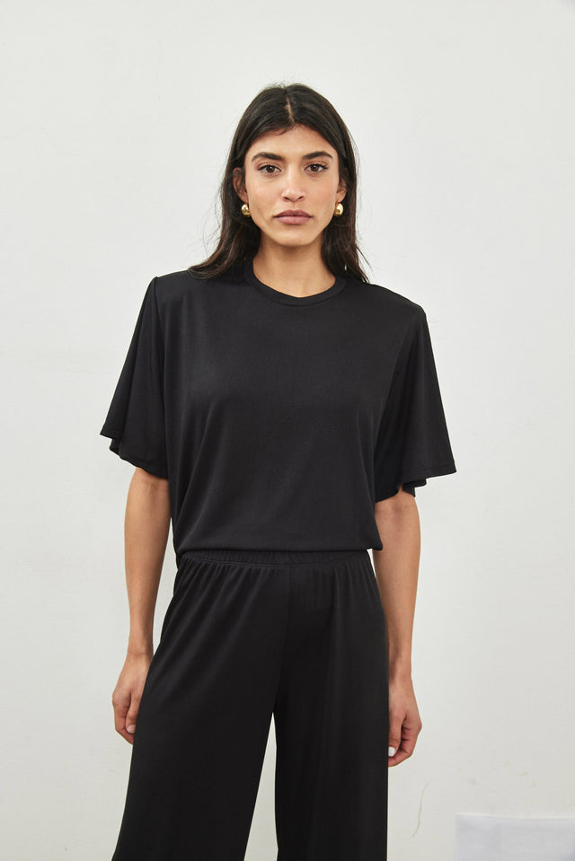 חולצת ריב ספיריט שרוולי פעמון כריות נשלפות שחורה